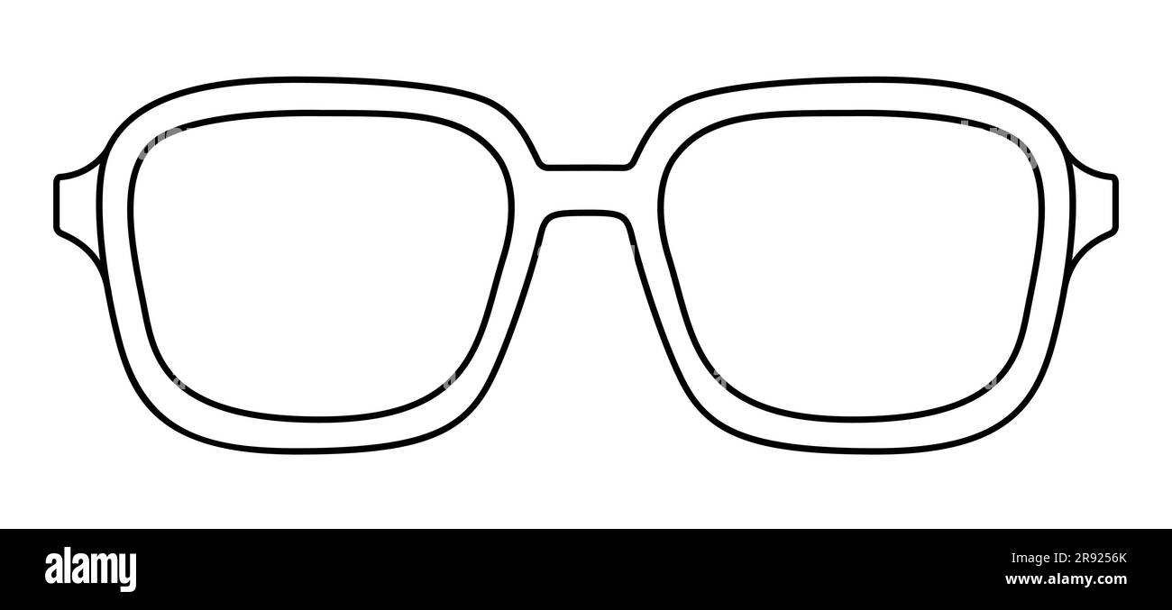 Illustration de l'accessoire de mode avec cadre carré rétro. Lunettes de soleil vue avant pour hommes, femmes, unisexe style silhouette, rebord plat lunettes contour de vue isolé sur fond blanc Illustration de Vecteur