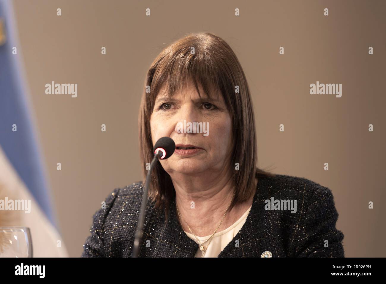 Buenos Aires, Argentine. 23rd juin 2023. La pré-candidate à la présidence Patricia Bullrich a présenté son billet présidentiel « la Fuerza del Cambio » (la Force pour le changement), ainsi que Luis Petri comme pré-candidate à la vice-présidente. (Crédit : Esteban Osorio/Alay Live News) Banque D'Images