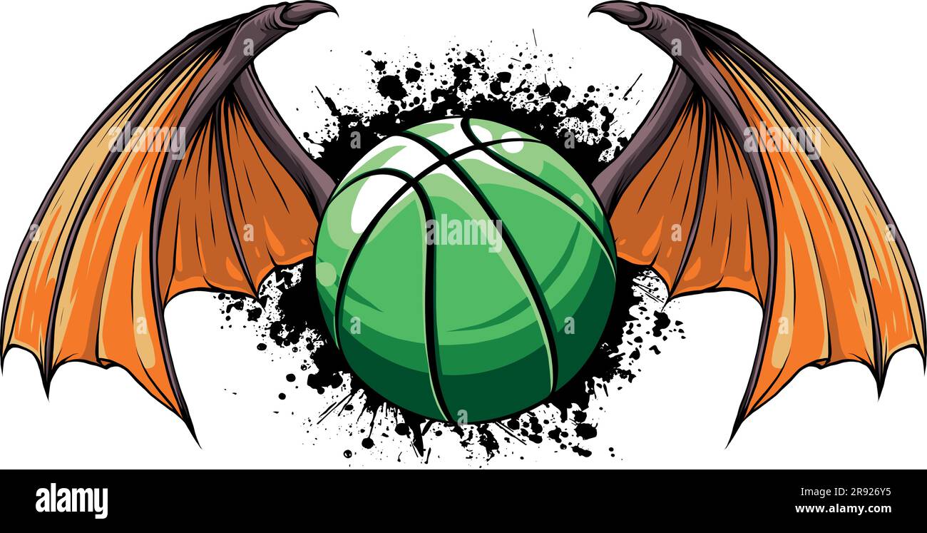 Illustration vectorielle du ballon de basket-ball avec ailes de chauve-souris. Illustration de Vecteur