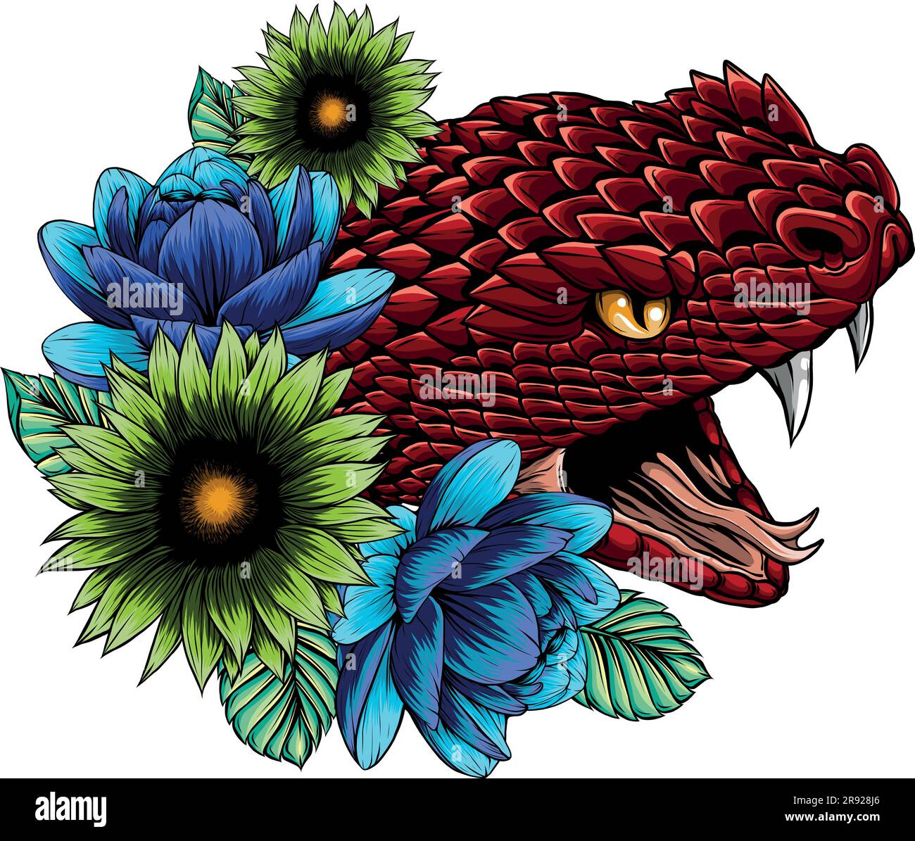 illustration vectorielle de la tête de serpent avec fleur Illustration de Vecteur