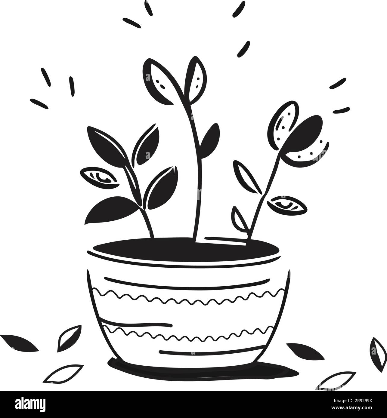 vecteur de plante en pot , doodle d'art de ligne Illustration de Vecteur