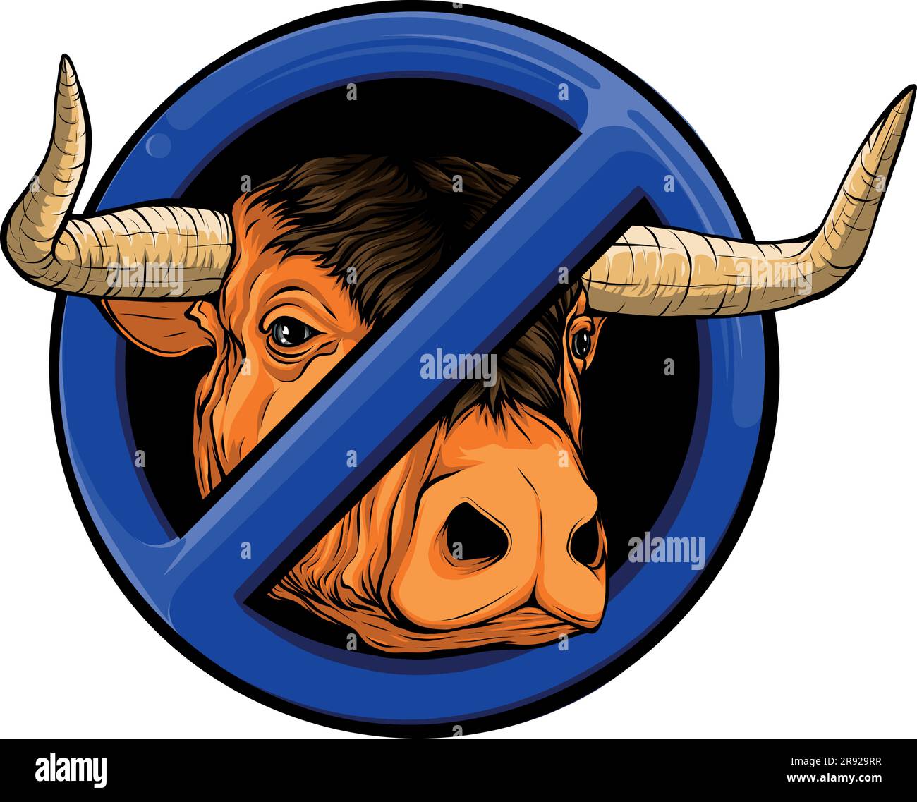 illustration d'une tête de taureau dans un panneau d'interdiction rouge. Illustration de Vecteur