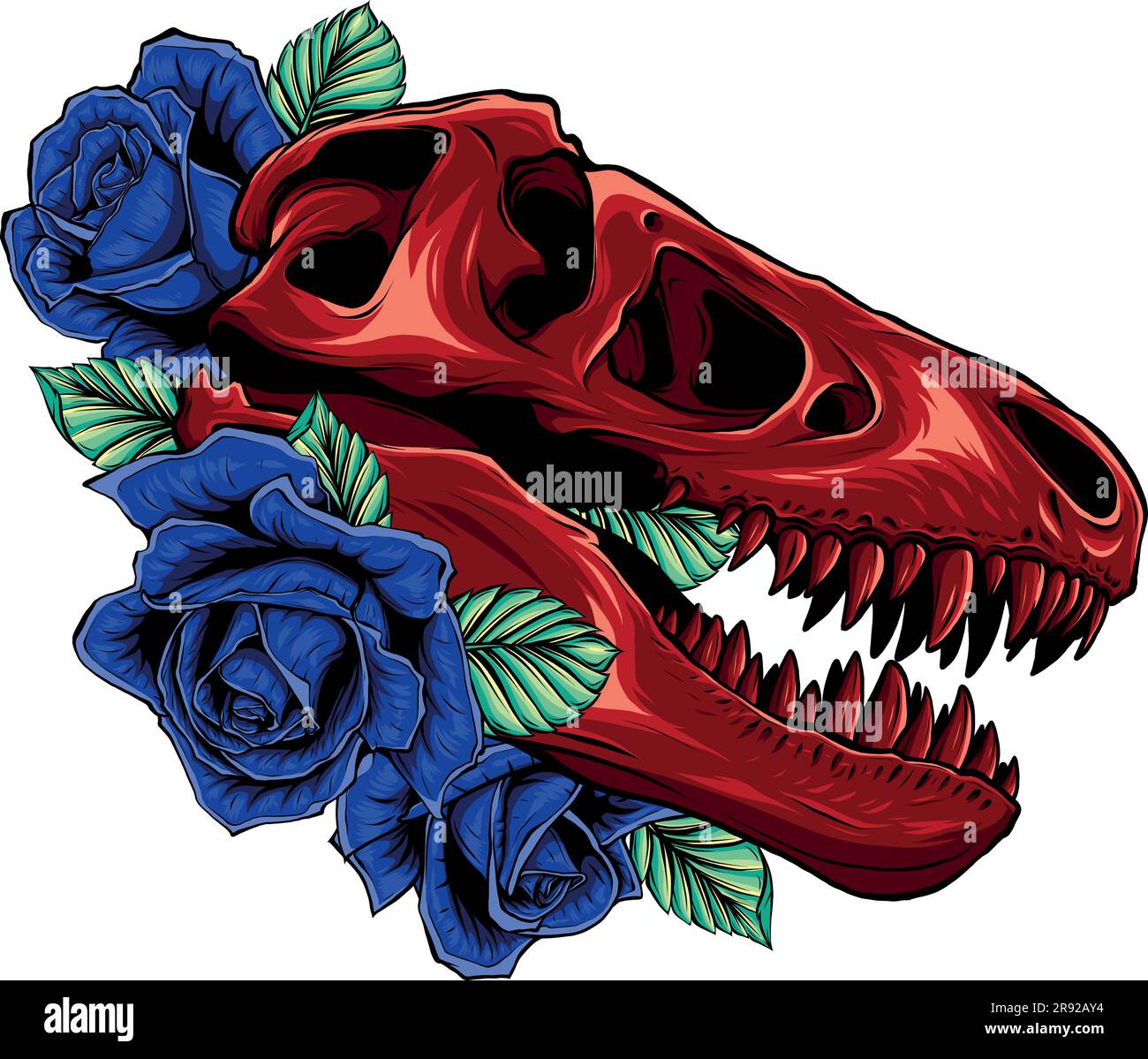 Tyrannosaure crâne avec roses illustration vectorielle Tattoo Illustration de Vecteur