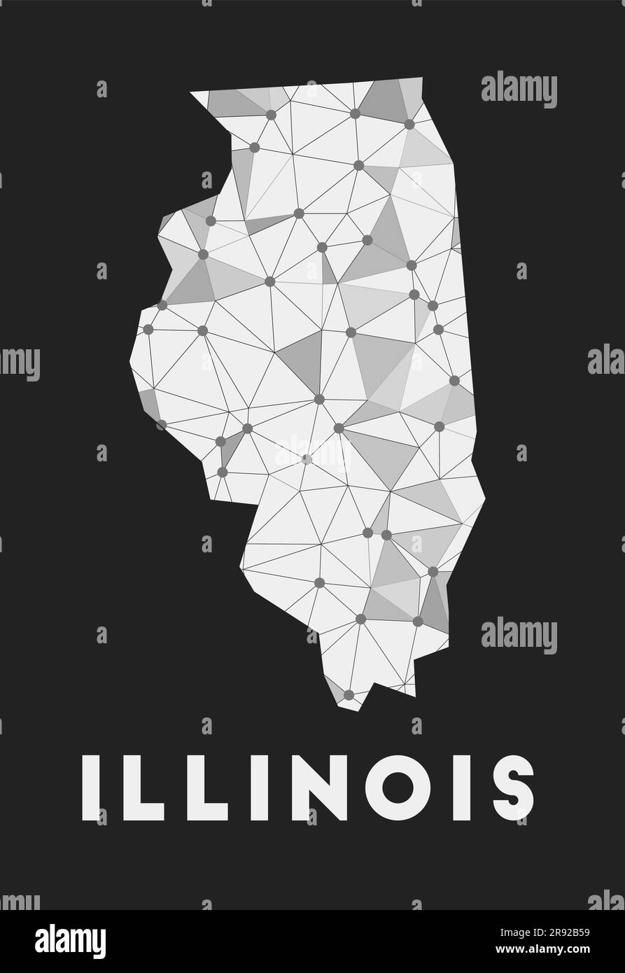 Illinois - carte du réseau de communication de notre état. Design géométrique tendance de l'Illinois sur fond sombre. Technologie, Internet, réseau, télécommunicatio Illustration de Vecteur