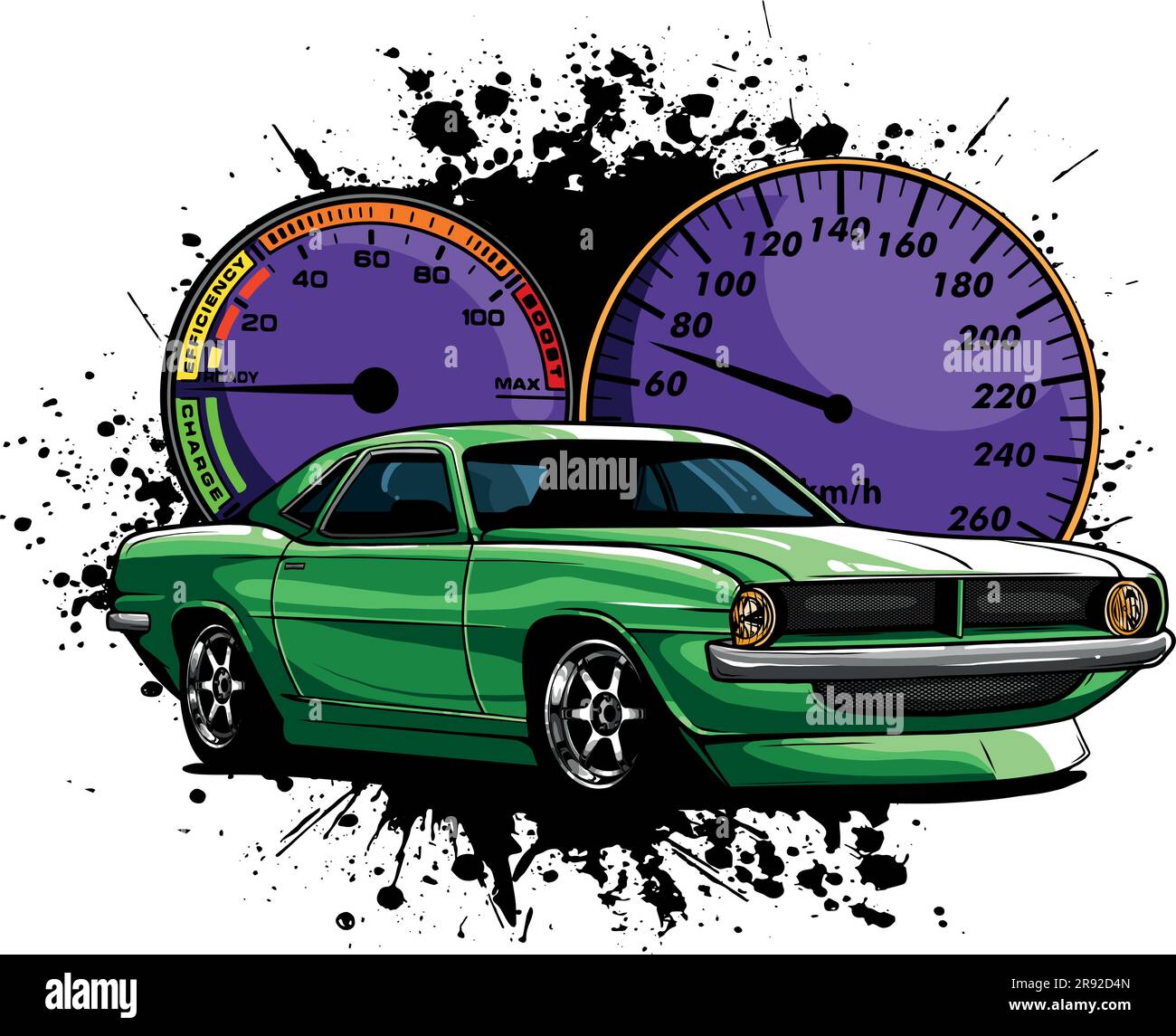 illustration vectorielle d'une voiture musculaire personnalisée avec tableau de bord Illustration de Vecteur