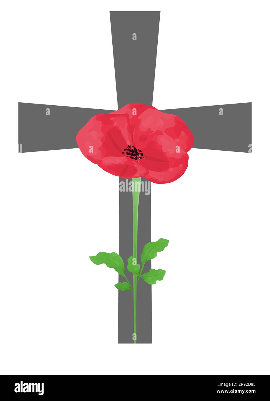 Pierre de tête de cimetière avec coquelicot Croix grise et aquarelle coquelicot élément de conception Illustration vectorielle pour le jour du souvenir, le jour d'Anzac isolé sur fond blanc Illustration de Vecteur