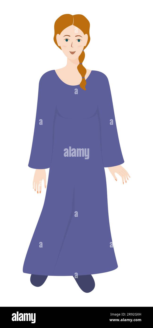 Jeune femme en robe bleue Portrait pleine hauteur Elément de conception Illustration vectorielle isolée sur fond blanc Illustration de Vecteur