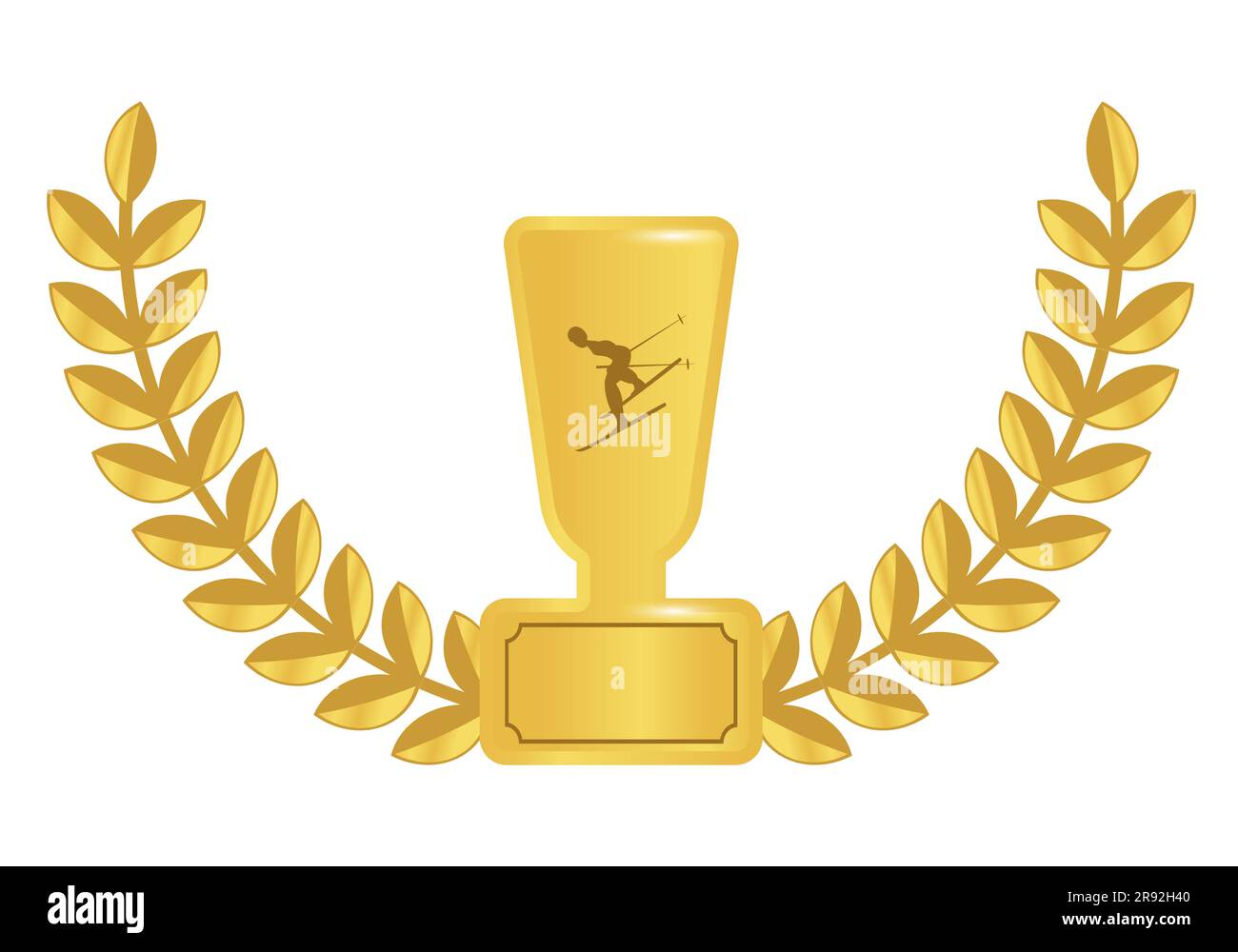 Tasse à trophées dorée métallisée avec Laurier doré. Premier prix pour les sports de ski Illustration de Vecteur