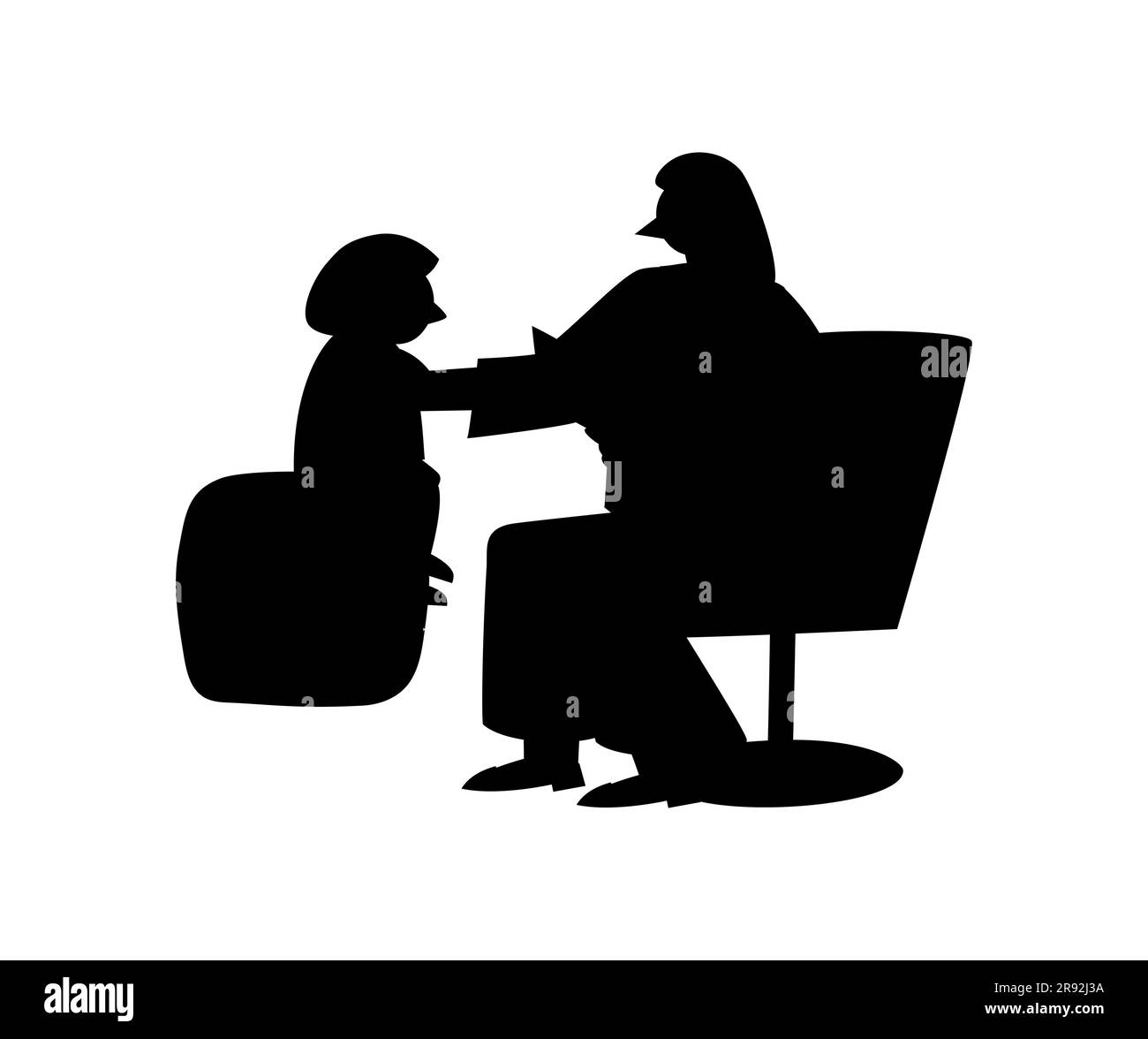 Silhouette noire d'une mère réconfortant et communiquant avec sa fille, vecteur isolé sur fond blanc Illustration de Vecteur