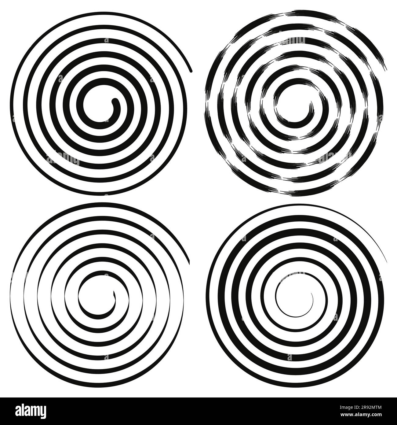 Ensemble de lignes en spirale différentes noires. Art géométrique Élément de conception pour logo, tatouage, pages Web. Illustration vectorielle abstraite. Isolé sur fond blanc Illustration de Vecteur