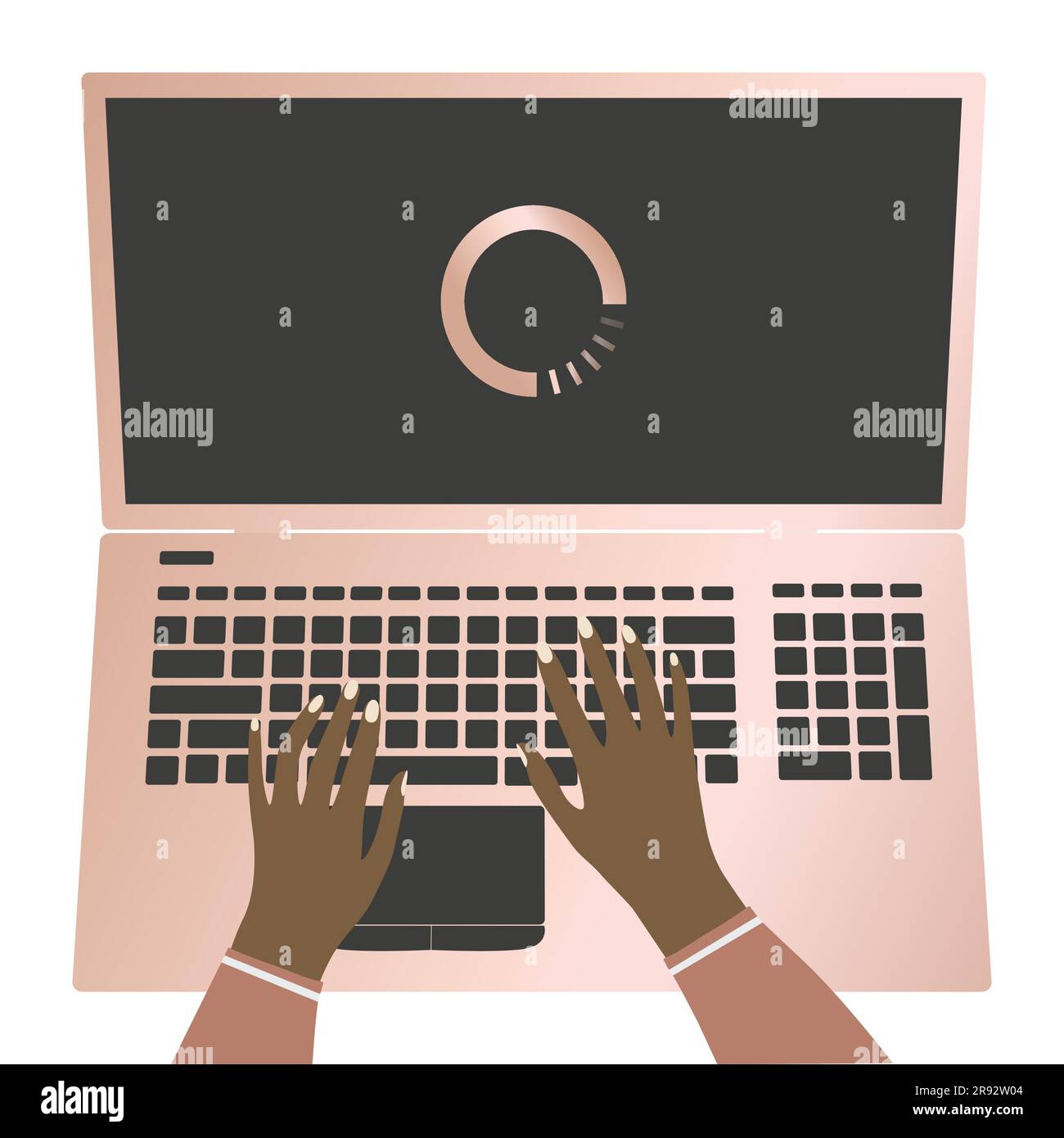 Clavier d'ordinateur portable. Ordinateur portable rose et doré pendant le chargement faites une pause au-dessus de la vue Illustration vectorielle isolée sur fond blanc Illustration de Vecteur