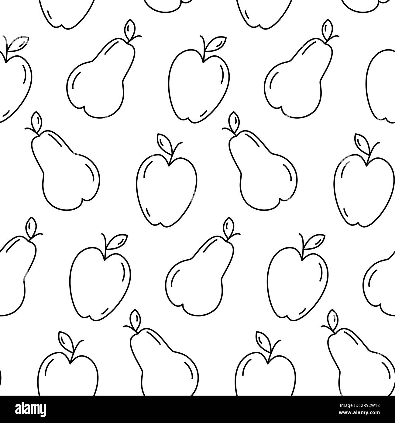Motif sans couture de l'image de contour des fruits de saison pomme et poire. Jour de Thanksgiving. Vecteur. EPS. Isoler. Texture d'arrière-plan abstraite. Bon f Illustration de Vecteur