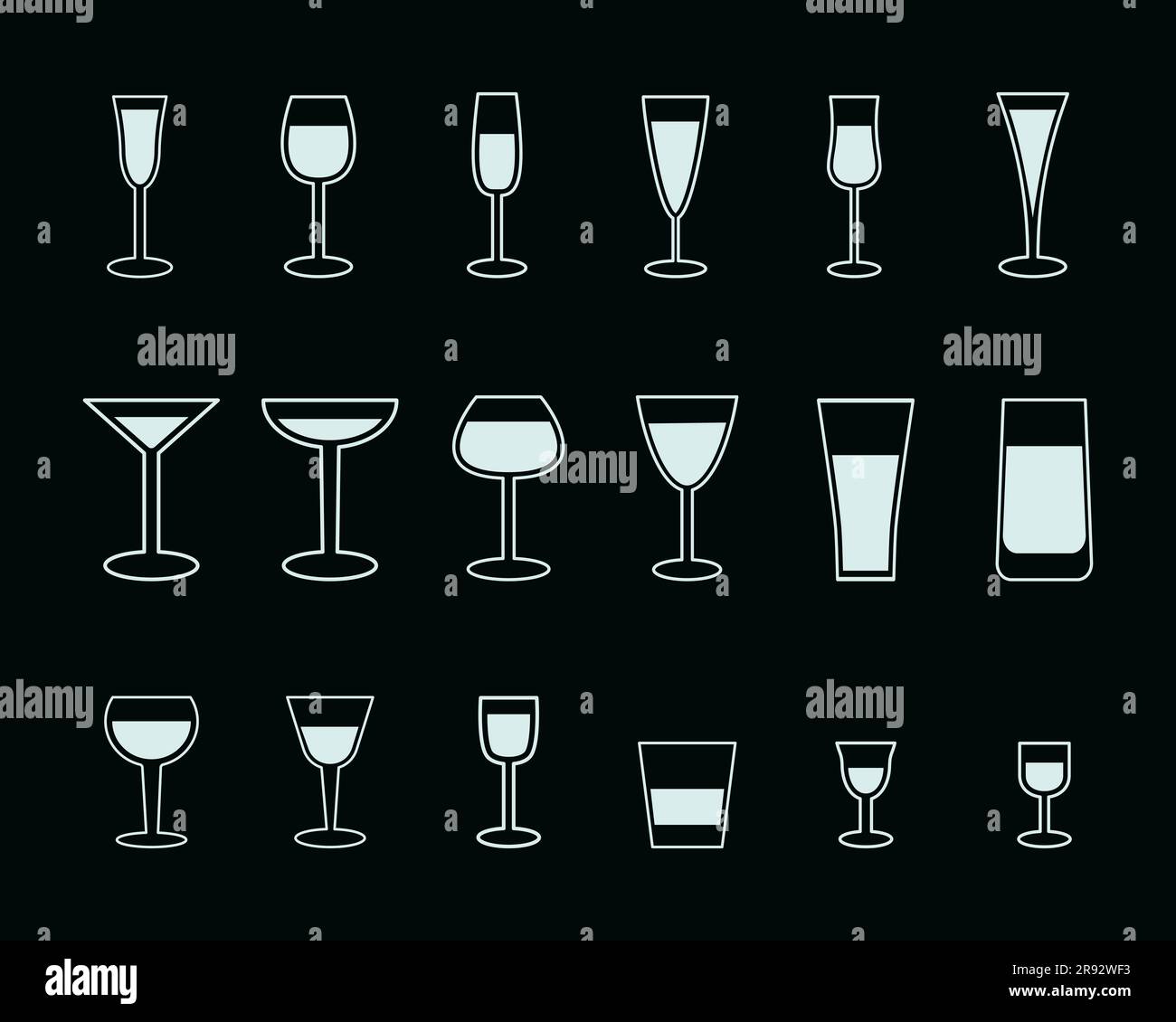 Verres de cocktails, boissons alcoolisées, champagne ensemble d'icônes de la ligne illustration vectorielle isolée Illustration de Vecteur