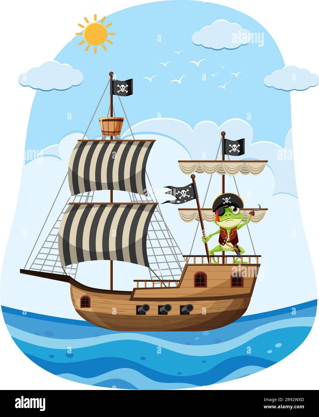 Illustration de la grenouille aventureuse sur le bateau pirate Illustration de Vecteur