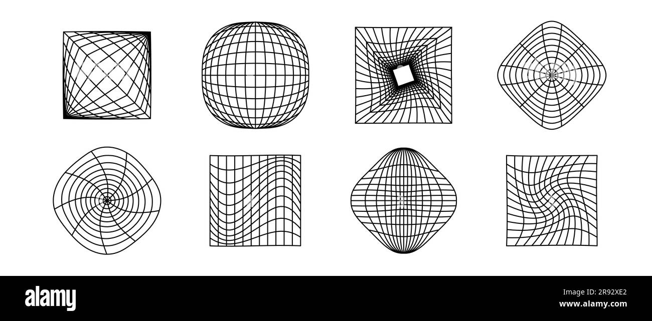 Collection de cubes et de sphères filaires. Grille de surface géométrique de forme différente. Plans de perspective et ensemble d'objets déformés. Ensemble d'éléments géométriques vectoriels pour affiches, prospectus, collages, modèles Illustration de Vecteur