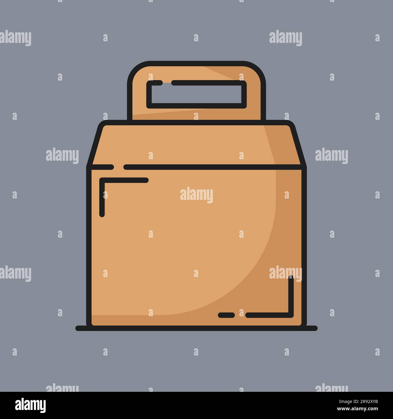 Maquette de sac en papier pour icône de ligne de couleur de livraison de fastfood. Vector shopping, paquet de cadeaux et de nourriture, sac de contour en papier artisanal ou en carton avec poignées Illustration de Vecteur