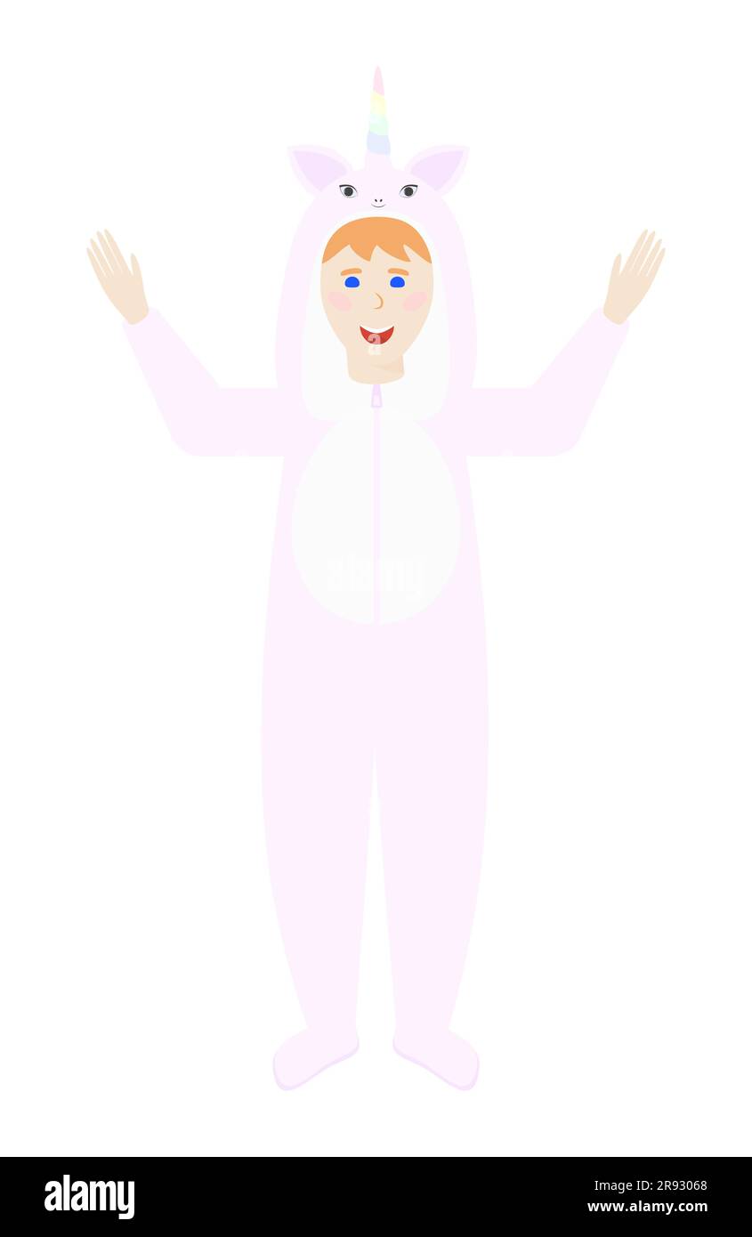 UNICORN Kid dans un pyjama. Vêtements pour enfants pour le sleepover, le pyjama amusant ou le costume de licorne. Halloween, pyjama ou fête d'anniversaire. Vecteur isolé Ill Illustration de Vecteur