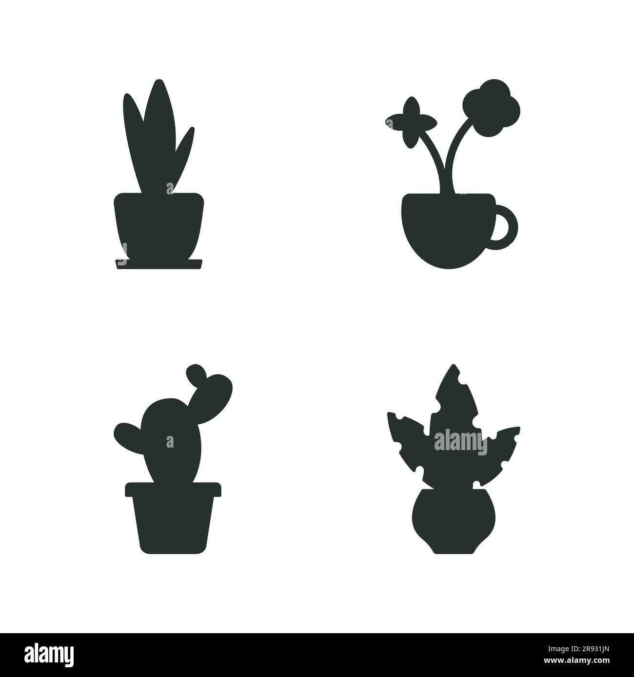 Silhouette noire emblématique de la maison. Ensemble de jolies plantes dans des pots pour la maison, le bureau. Fond blanc, vecteur Illustration de Vecteur