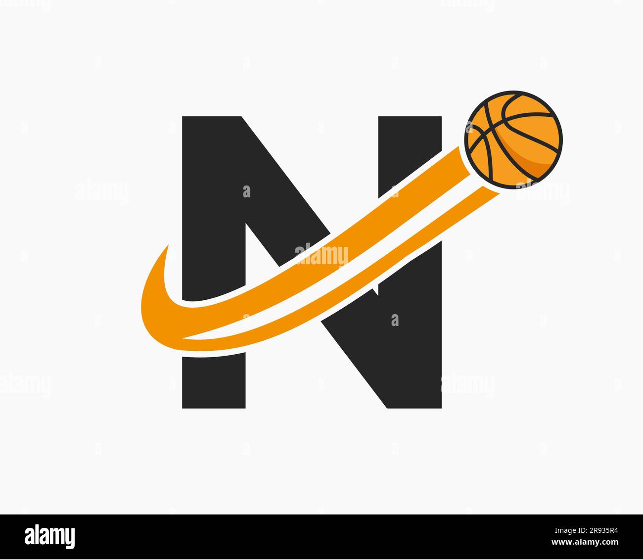 Concept initial du logo de basket ball lettre N avec icone de basket ball en mouvement. Symbole de logo de boule de panier Image Vectorielle Stock Alamy