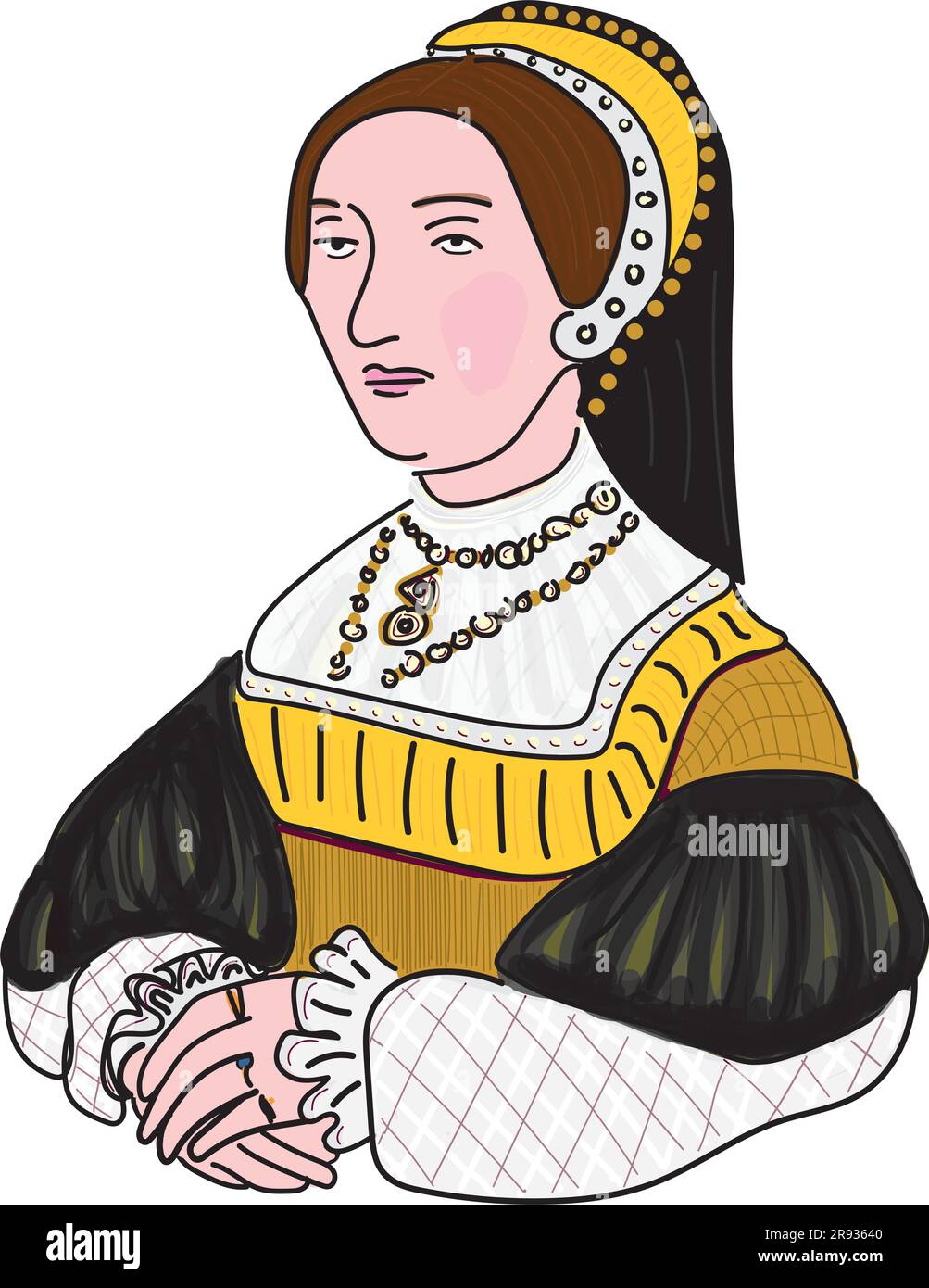 Dessin vectoriel de Catherine Howard (1521-1542), la cinquième femme de Henri VIII d'Angleterre. Elle a été décapité en 1542. Illustration de Vecteur