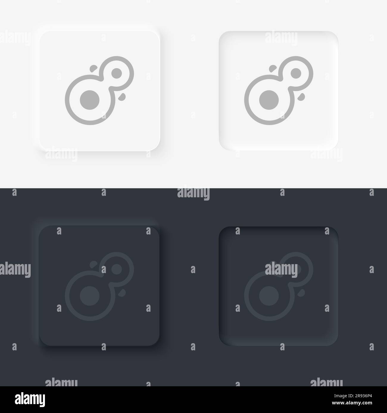 Cellule, division, style néomorphisme, icône vectorielle avec bouton Illustration de Vecteur