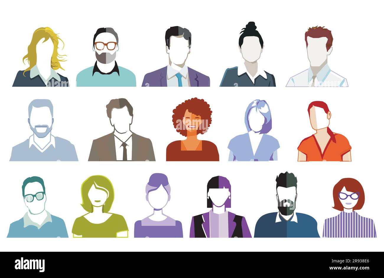 Portrait de groupe de personnes, visages isolés sur fond blanc. Illustration Illustration de Vecteur