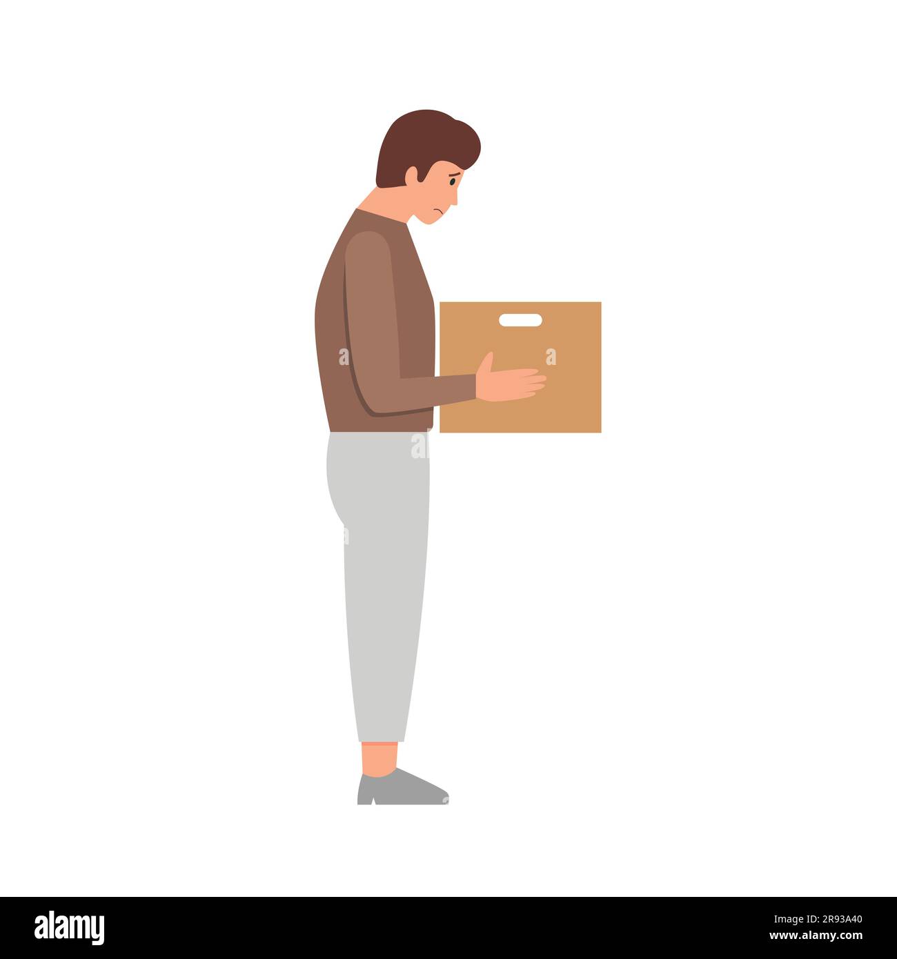 Un employé de bureau licencié tient une boîte. illustration vectorielle Illustration de Vecteur