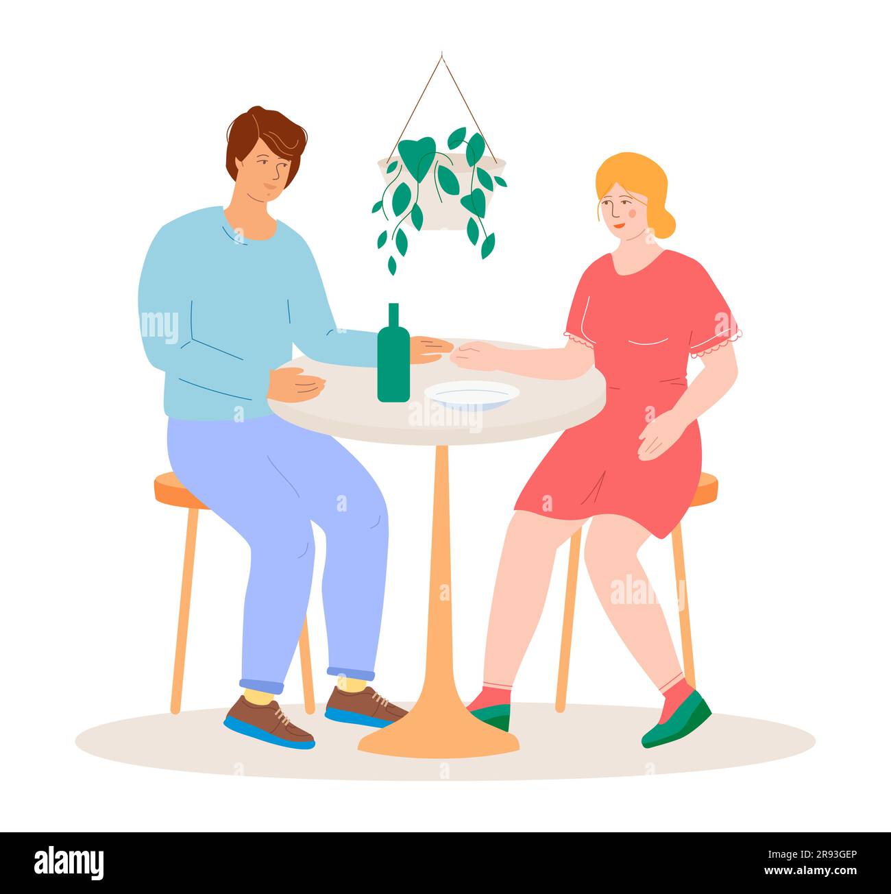 Dîner de deux amoureux - illustration de style plat coloré Illustration de Vecteur