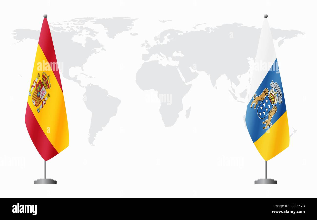 Drapeau de l'Espagne et des îles Canaries pour une réunion officielle sur fond de carte du monde. Illustration de Vecteur