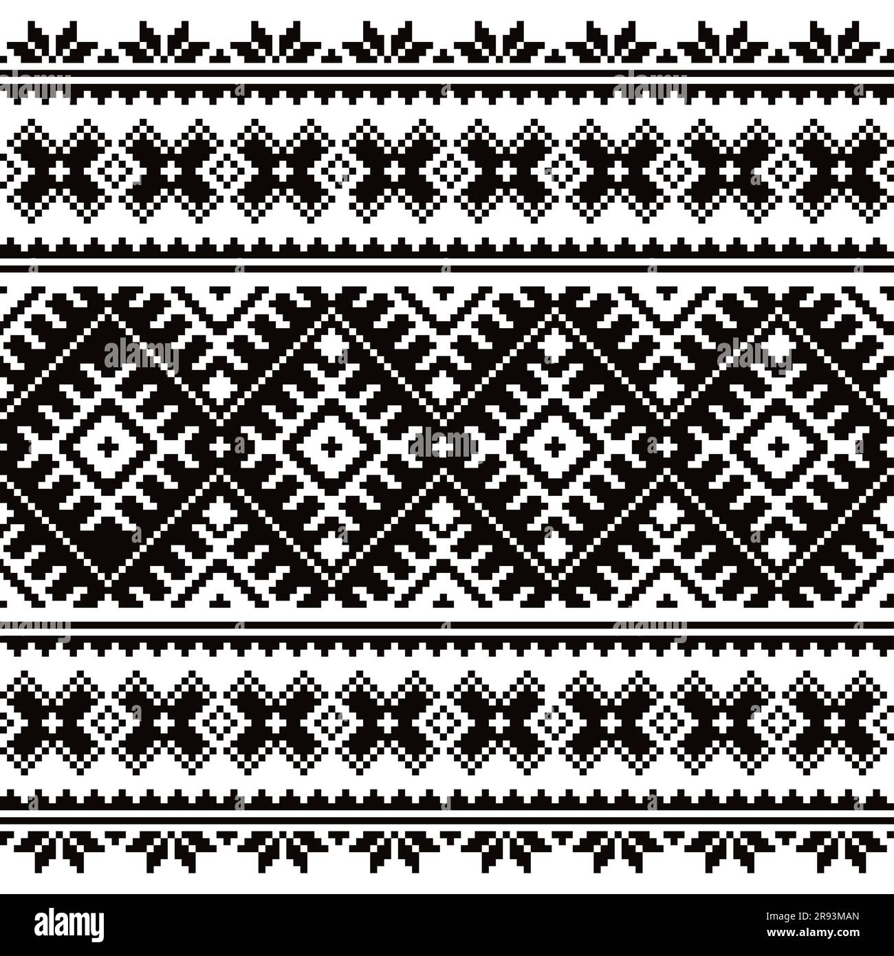 Ukrainien Vyshyvanka vecteur motif de point de croix sans couture en noir sur fond blanc, ornement traditionnel Illustration de Vecteur