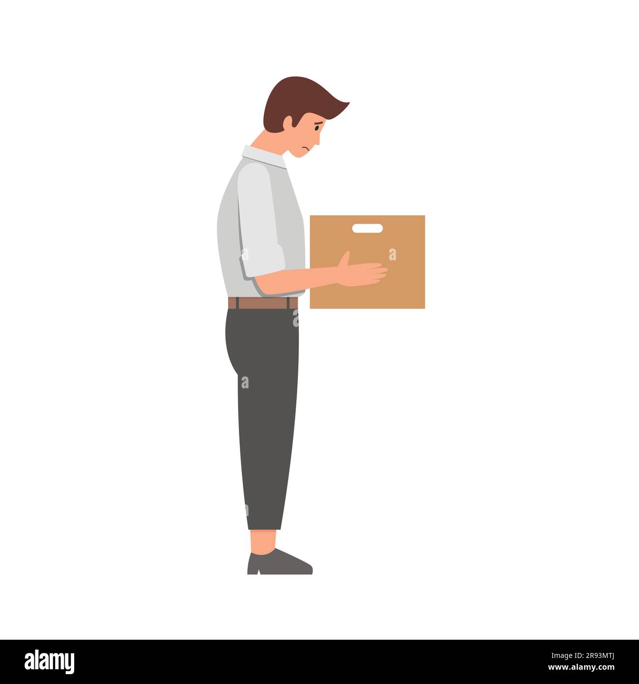 Un employé de bureau licencié tient une boîte. illustration vectorielle Illustration de Vecteur