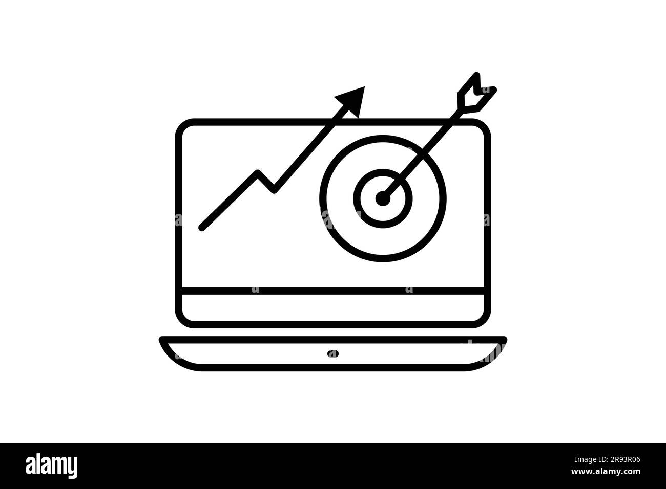 Icône de gestion des tâches de projet. ordinateur portable et cible. planification efficace du temps, icône liée au marché cible, marketing numérique. Style icône de ligne. Si Illustration de Vecteur