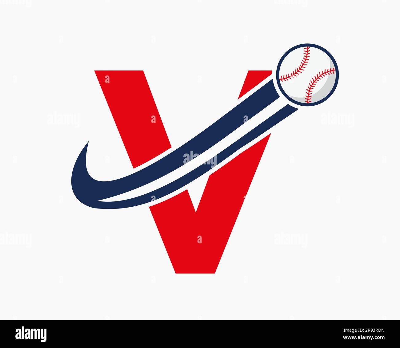 Concept initial du logo de base-ball lettre V avec modèle vectoriel d'icône de base-ball mobile Illustration de Vecteur