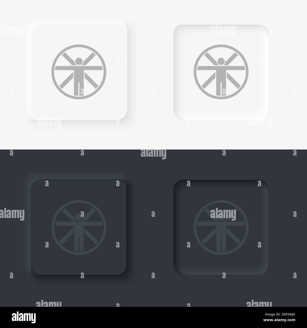 Vitruvian, homme, style néomorphisme, icône vectorielle avec bouton Illustration de Vecteur
