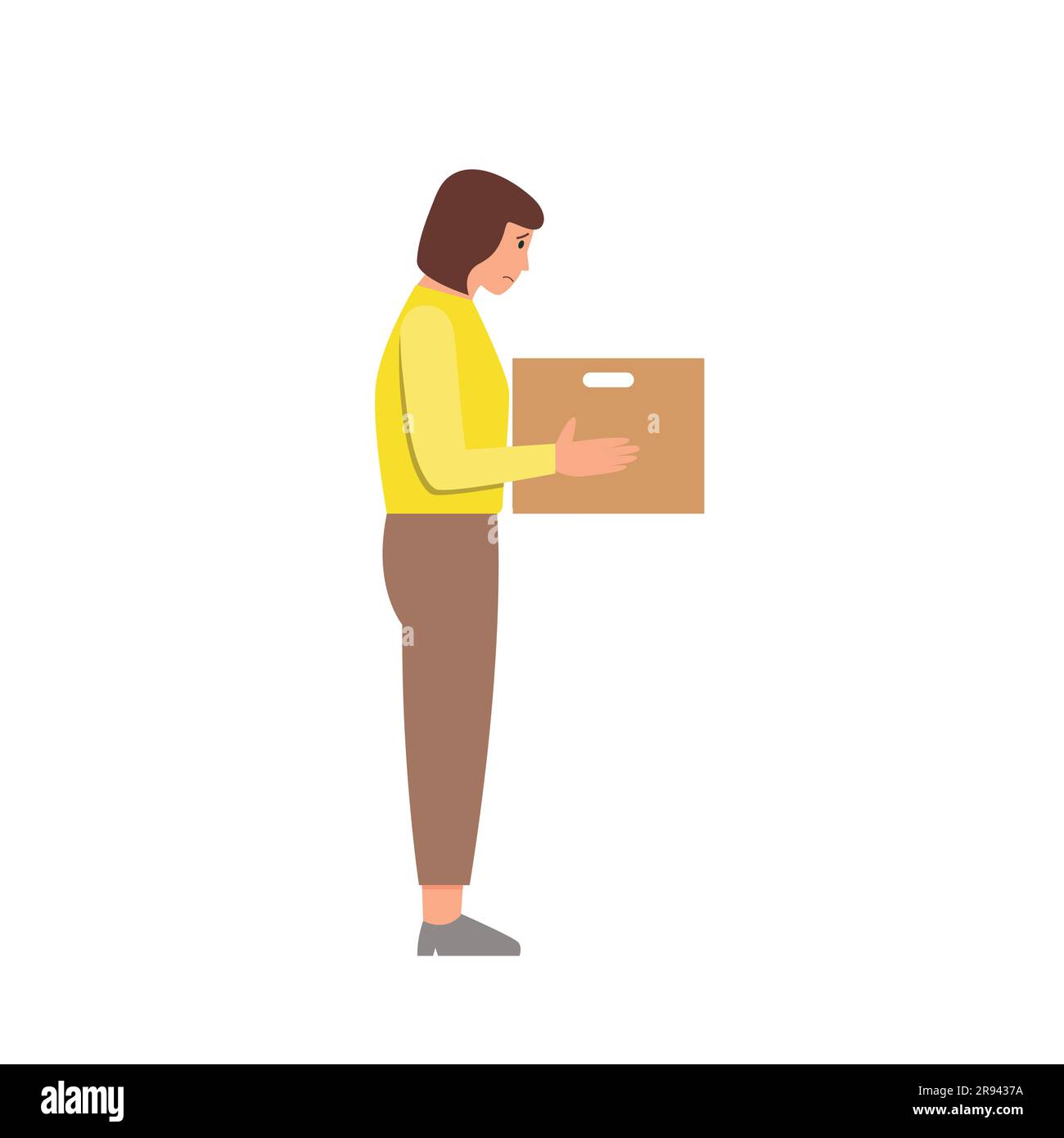Une employée de bureau décontractée tient une boîte. illustration vectorielle Illustration de Vecteur