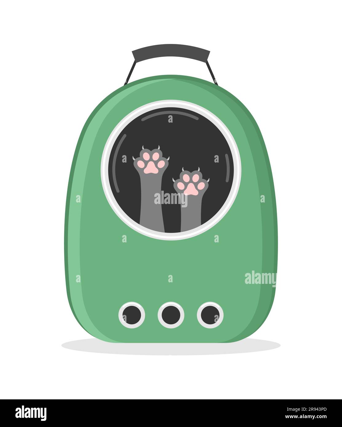 Pattes de chat grises dans la fenêtre d'un sac de transport vert sur fond blanc. Illustration vectorielle plate Illustration de Vecteur