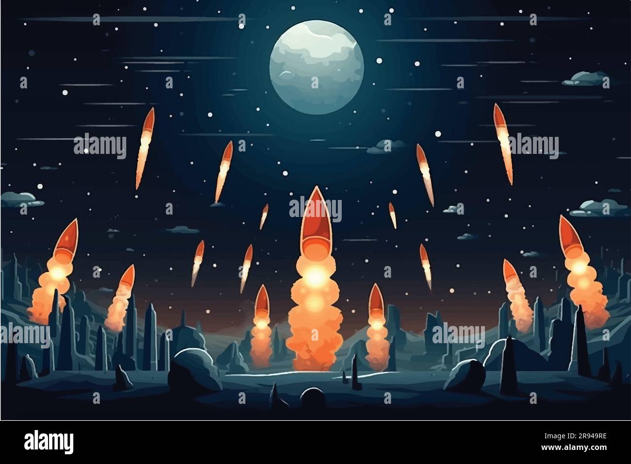 Illustration vectorielle des missiles de décollage de nuit - simple Illustration de Vecteur