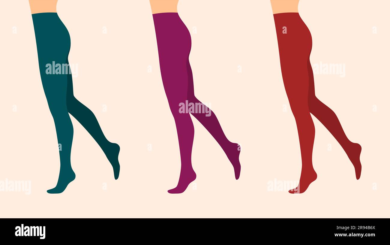 Magnifiques jambes de femme en collants de couleur sur fond beige, vue latérale. Illustration vectorielle plate Illustration de Vecteur