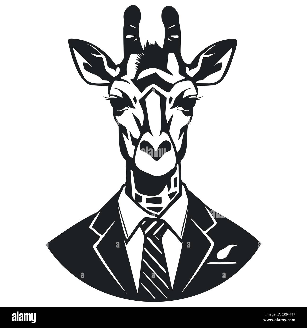 girafe d'homme d'affaires, vintage logo line art concept noir et blanc couleur, dessin à la main illustration Illustration de Vecteur