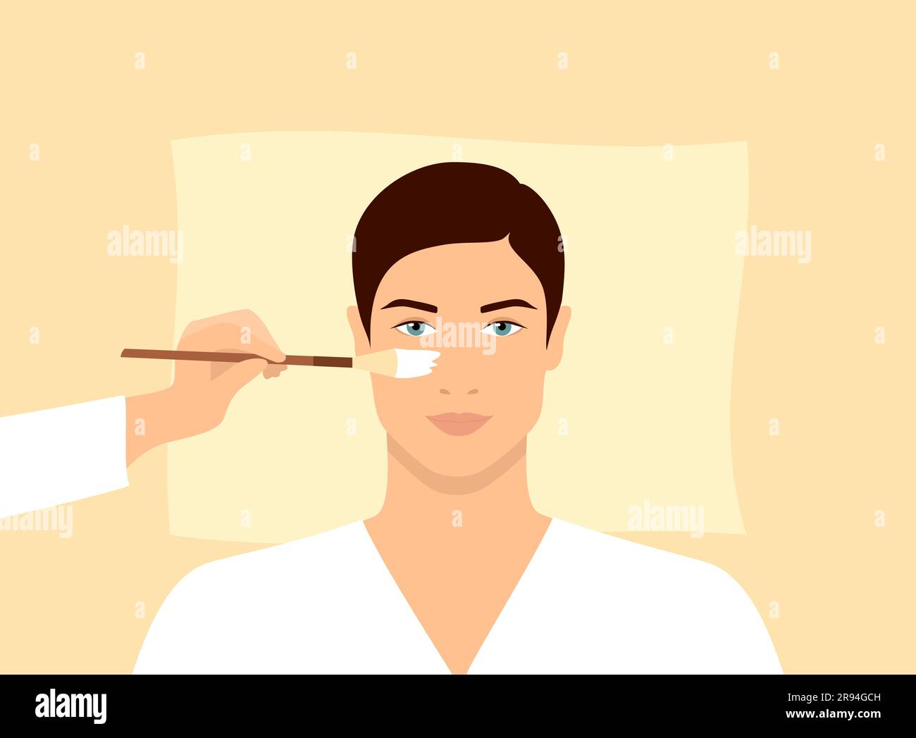 Cosmétologue appliquant un masque sur le visage d'un homme caucasien. Procédure de soins professionnels dans un salon de beauté ou un spa Illustration de Vecteur