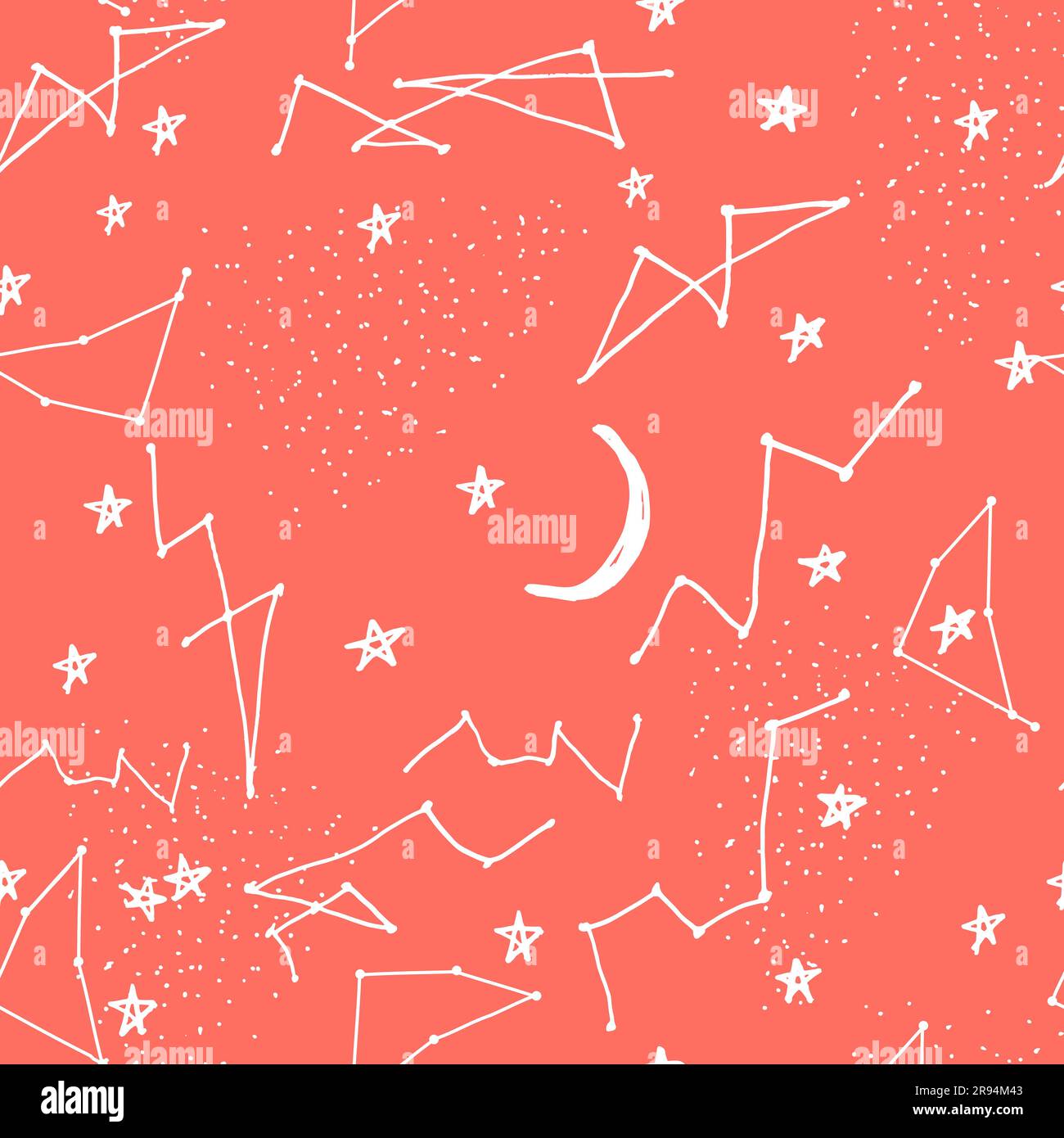 Motif stylisé ciel de nuit sans couture avec étoiles brillantes, constellations. Arrière-plan noir et blanc dessiné à la main Illustration de Vecteur