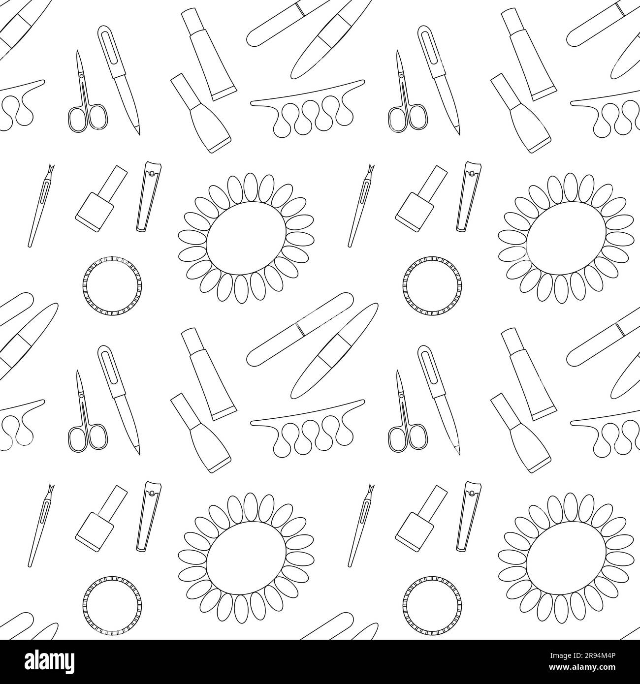 Motif vectoriel sans couture des outils de manucure et de pédicure sur fond blanc Illustration de Vecteur