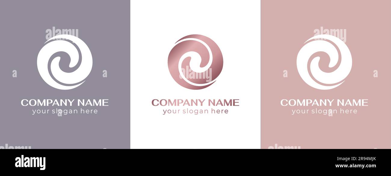 Logo spirale abstrait 2 double partenariat icône. Ondulations élégantes et bouclés. Modèle pour créer un design de luxe unique, logo, produits d'entreprise, goujon de yoga Illustration de Vecteur