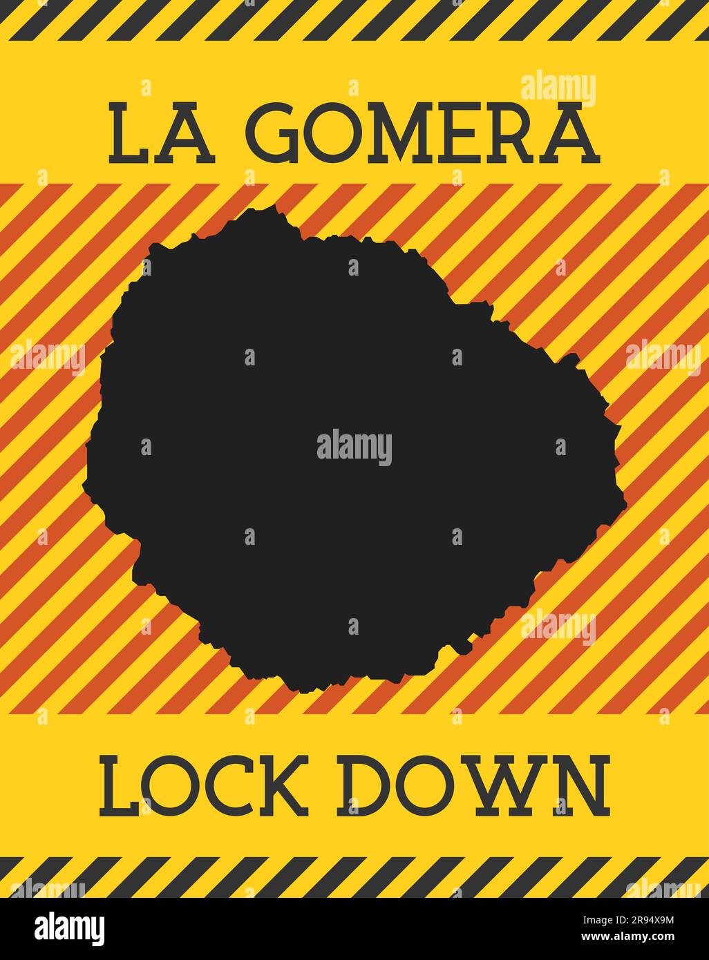 Panneau de verrouillage la Gomera. Icône de danger de pandémie de l'île jaune. Illustration vectorielle. Illustration de Vecteur