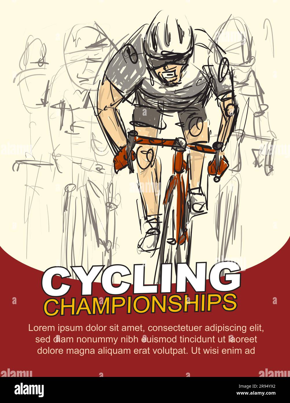 championnat de cyclisme. affiche d'événement vélo de route. ébauche de dessin. illustration vectorielle Illustration de Vecteur