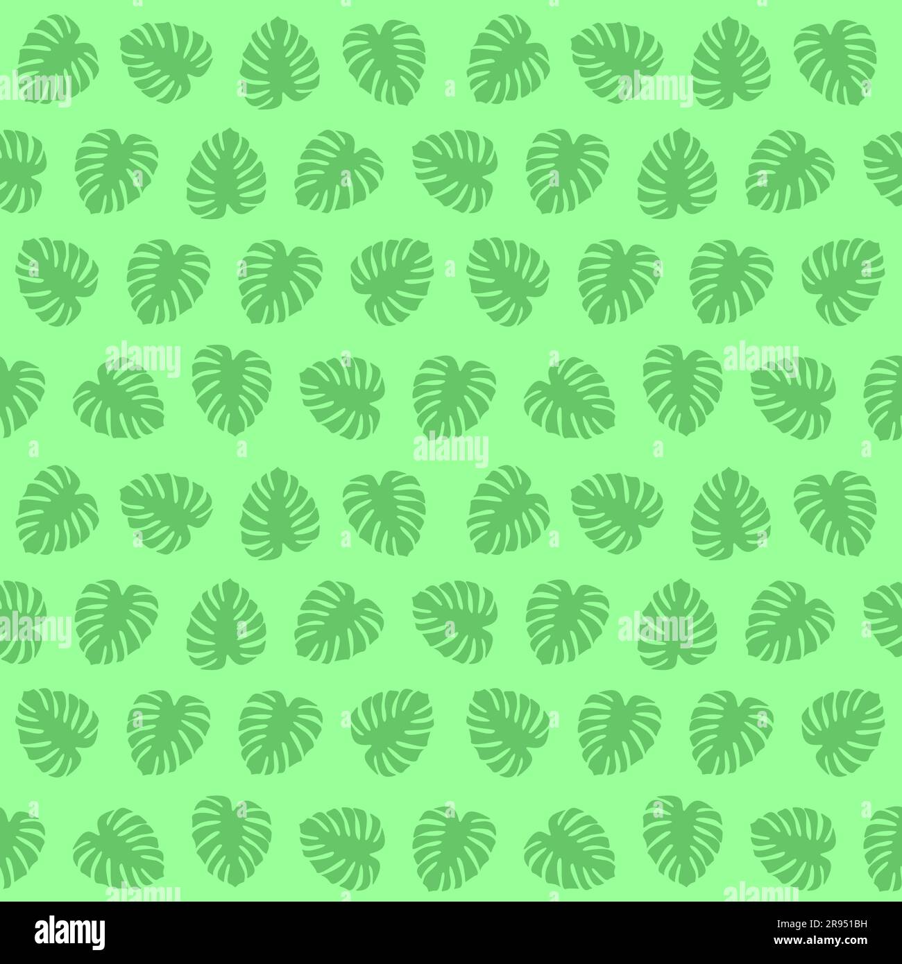 Motif vectoriel sans couture de feuilles de monstère deliciosa vertes sur fond vert clair Illustration de Vecteur