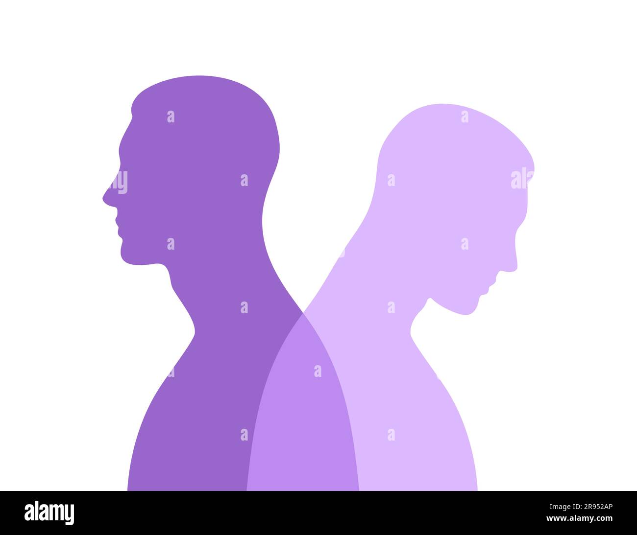 Silhouette mâle violette avec projection translucide. Concept de santé mentale. Dualité et émotions cachées. Illustration vectorielle Illustration de Vecteur