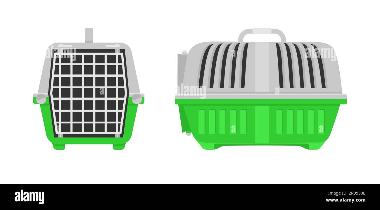 Vue avant et latérale du porte-animaux vert et gris isolé sur fond blanc. Illustration vectorielle Illustration de Vecteur