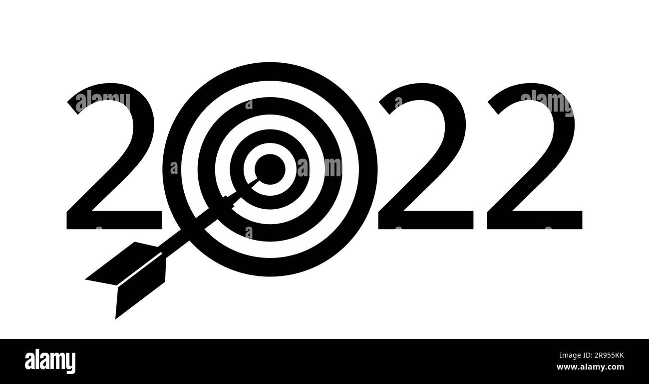Inscription noire 2022 sous forme de nombres et d'instruments de fléchettes sur fond blanc. Le concept de fixer des objectifs pour l'année prochaine. Illustrateur vectoriel Illustration de Vecteur