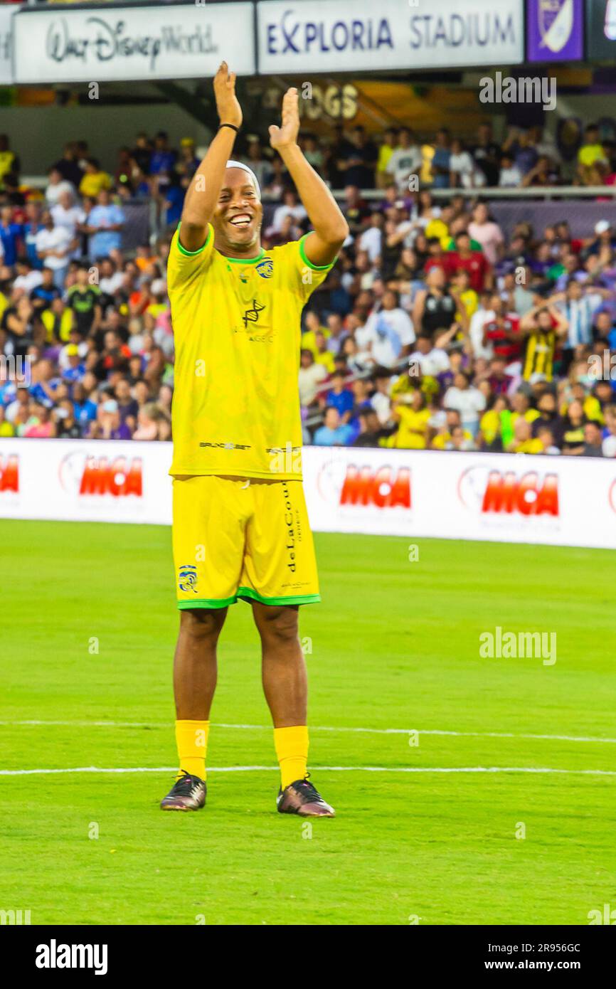 Orlando, Floride, États-Unis. 24th juin 2023. Orlando (USA), 06/24/2023 Ã â‚' EVENT/FOOTBALL/GAME OF THE STARS/USA Ã‚' la deuxième édition du jeu festif promu par les anciens joueurs Ronaldinho et Roberto Carlos, au stade Explora, stade d'Orlando City, à Orlando. Avec la participation du joueur Vinicius Junior, il a profité de ses vacances pour participer à un match amical aux États-Unis, ce vendredi, 24 juin 2023. Il était présent dans le match et avait plusieurs noms de football brésilien et mondial, comme Cafu, Ronaldo, Rivaldo, Dida, Emerson, Mascherano, Veron, Higuita, Virginie Banque D'Images